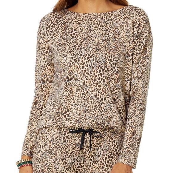 Lilly Pulitzer Karessa Top Size S Leopard Print Stretch Long Sleeve Pullover NWT - Picture 1 of 13